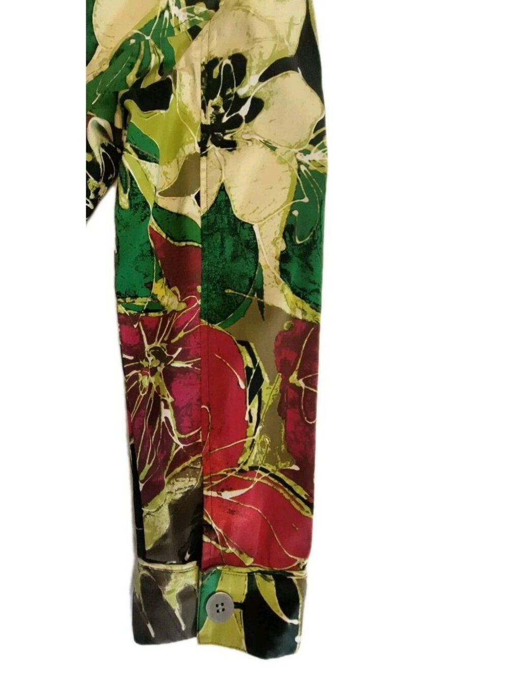 Chicos Women Size 3 Green Floral Button Front Long Sleeve Collared Jacket - Picture 5 of 14